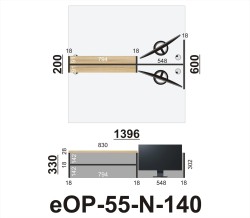 Wymiary przegrody eOP-55-N-140 między dwa biurka o szerokości 140 cm
