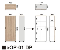 Wymiary regału  drzwiami przesuwnymi eOP-01 DP