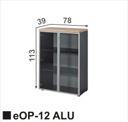 Regał eOP-12 ALU - witryna z ramką aluminiową w środku 3 poziomy na segregatory