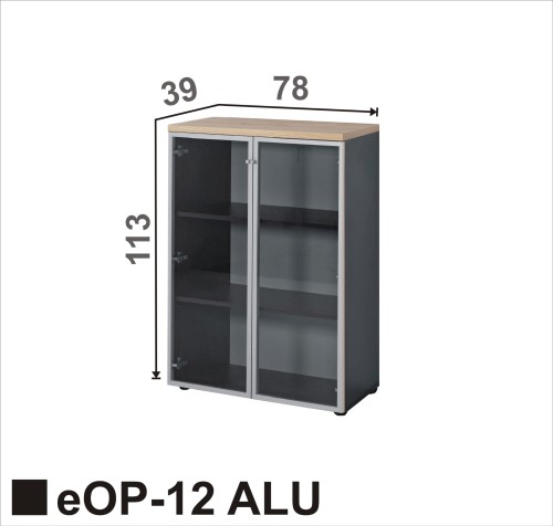 Regał eOP-12 ALU - witryna z ramką aluminiową w środku 3 poziomy na segregatory
