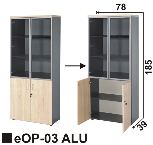 Regał witryna eOP-03 ALU z szybą w ramce aluminiowej