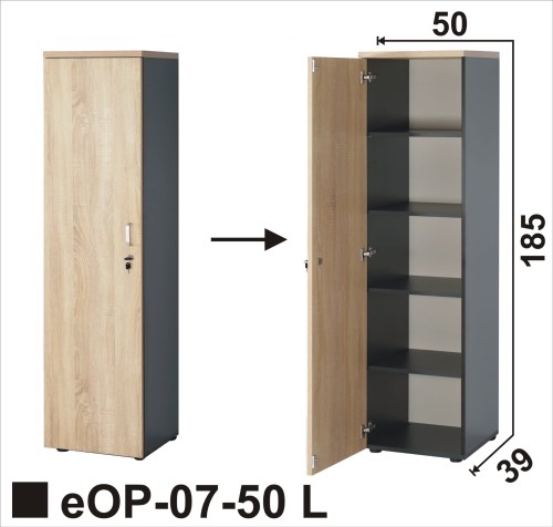 Regał aktowy eOP-07-50 L o szerokości 50 cm otwierany na lewo