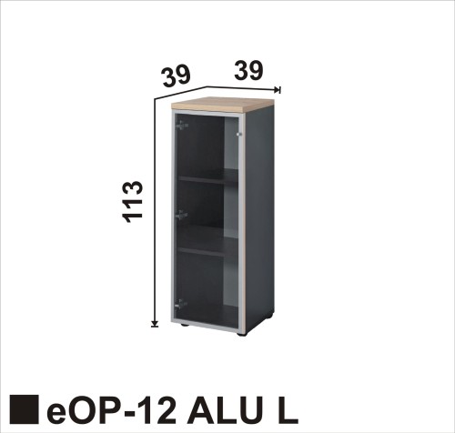Regał witryna eOP-12 ALU L ramka aluminiowa otwierana na lewo
