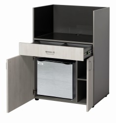 Regał eOP-96 L widok w pozycji otwartej z przykładową lodówką biurową