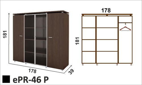 ePR-46 P - regał aktowy z witryną po środku i miejscem na ubrania po prawej stronie