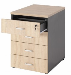 Szafka eOP-63-60 widok z częściowo otwartą szufladą, zamek centralny do wszystkich szuflad