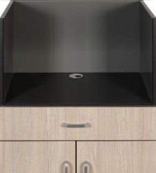 Wnęka na ekspres zabezpieczona szkłem lacobel z przelotką na kable