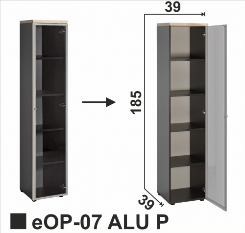Regał witryna eOP-07 ALU P  otwierany na prawo