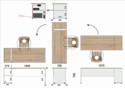 Wymiary biurka eOP-150-198 P
