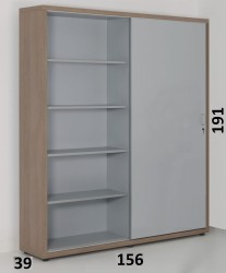 Regał eQM-15 P - 5 poziomów na segregatory, z prawej strony drzwi przesuwne, z lewej strony otwarte półki