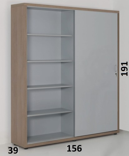 Regał eQM-15 P - 5 poziomów na segregatory, z prawej strony drzwi przesuwne, z lewej strony otwarte półki