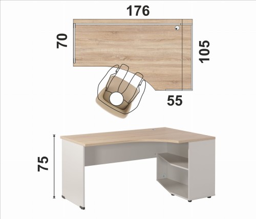 Biurko profilowane z szafką eOP-152-176 P