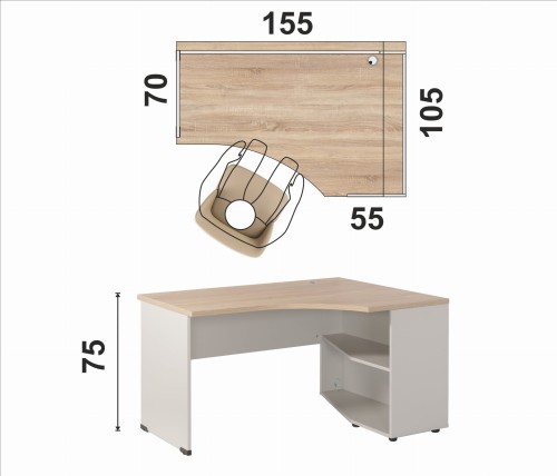 Biurko profilowane z szafką eOP-152-155 P
