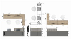 UKŁAD MEBLI W ZESTAWIE Z-705 PRAWA - moduł boczny po prawej stronie stanowisk obsługi