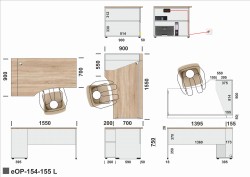Wymiary biurka eOP-154-155 L