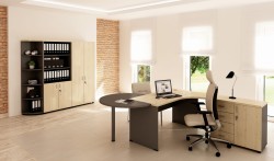 Zestaw biurko z szafką i dostawką i regałami | Z-06P kolor 15+41 klon + antracyt