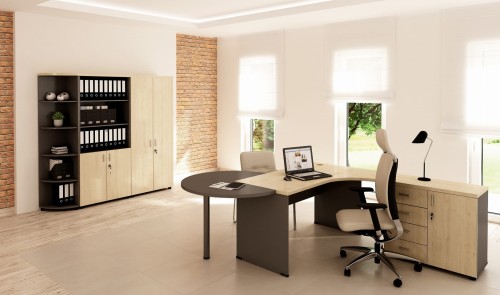 Zestaw biurko z szafką i dostawką i regałami | Z-06P kolor 15+41 klon + antracyt