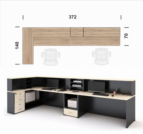 Zestaw lad dwustanowiskowy o wymiarach 372 x 140