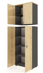 Regał 6-poziomowy złożony z dwóch modułów - widok z drzwiami otwartymi