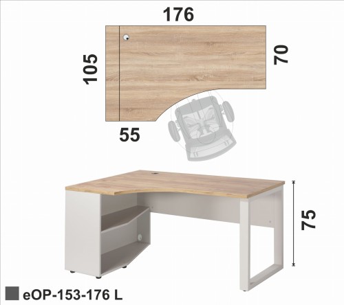 Biurko na nodze ramowej z szafką po lewej stronie | eOP-153-176 L