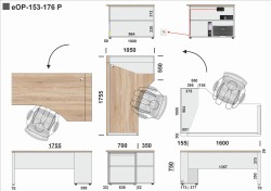 Wymiary biurka eOP-153-176 P