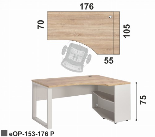Biurko na nodze ramowej z szafką po prawej stronie | eOP-153-176 P