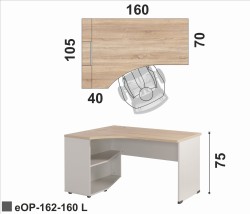 Biurko eOP-162-160 L z blatem 160x105 i klapą otwieraną na kable