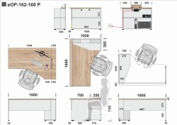 Wymiary biurka eOP-162-160 P