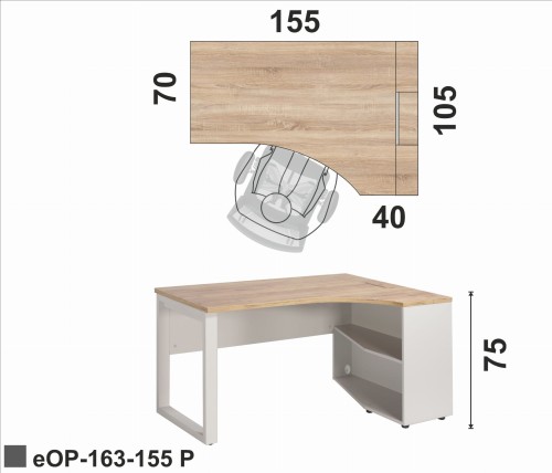 Biurko profilowane z szafką eOP-163-155 P