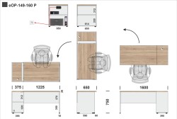 Wymiary biurka eOP-149-160 P