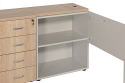 Szafka wewnętrzna biurka z przelotką dla przykładu zestawiona z szafką boczną eOP-64 L