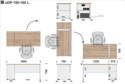 Wymiary biurka eOP-150-160 L