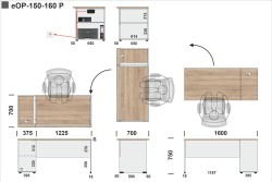Wymiary biurka eOP-150-160 P