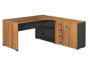Biurko 160 cm x 168 cm  z szafką dolną i szafką boczną z prawej strony