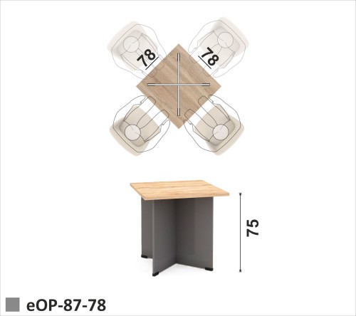 Stolik biurowy z blatem kwadratowym 78x78 cm na nogach z płyty H=75cm