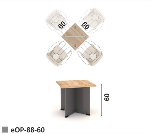 Stolik biurowy kawowy niski H-60cm z blatem kwadratowym 60x60 cm na nogach z płyty