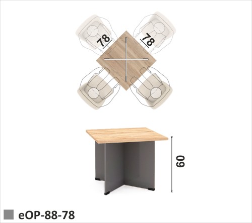 Stolik biurowy kawowy niski H-60cm z blatem kwadratowym 78x78 cm na nogach z płyty
