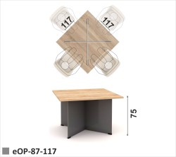Stolik biurowy z blatem kwadratowym 117x117 cm na nogach z płyty