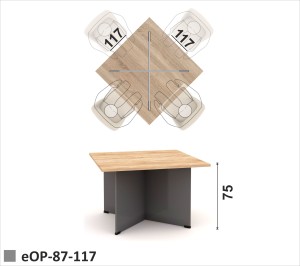 Stolik biurowy z blatem kwadratowym 117x117 cm na nogach z płyty